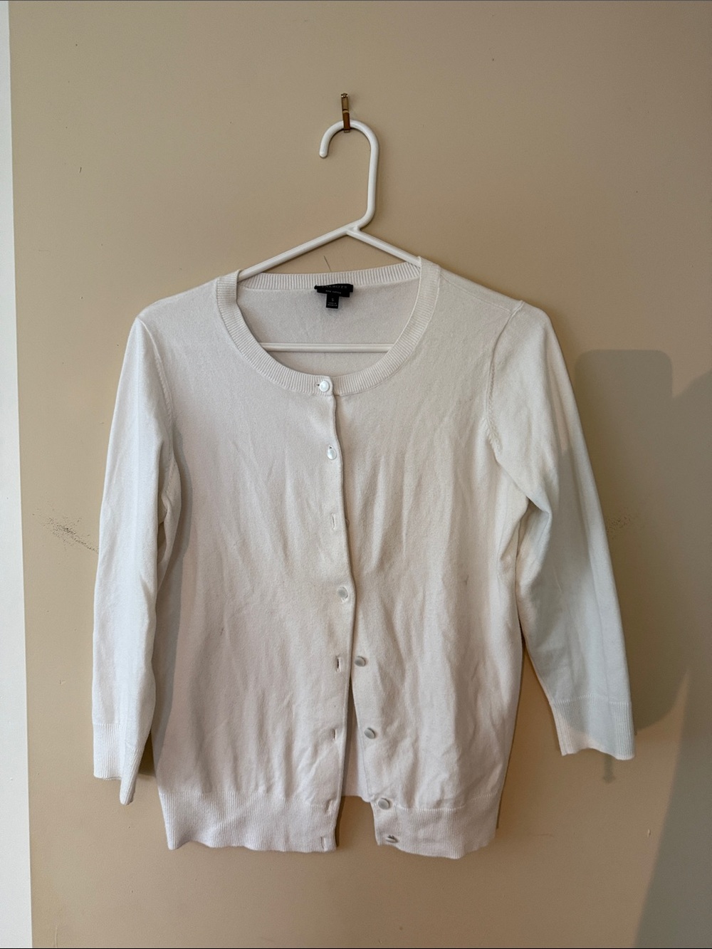 Talbots white Pima Cotton Crewneck Cardigan